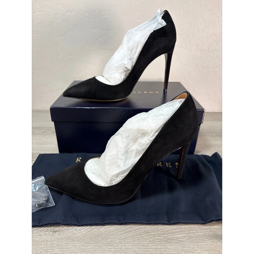 Ralph Lauren Purple Label Black Suede Pointed Toe Pumps Stiletto Heels Italy 41B